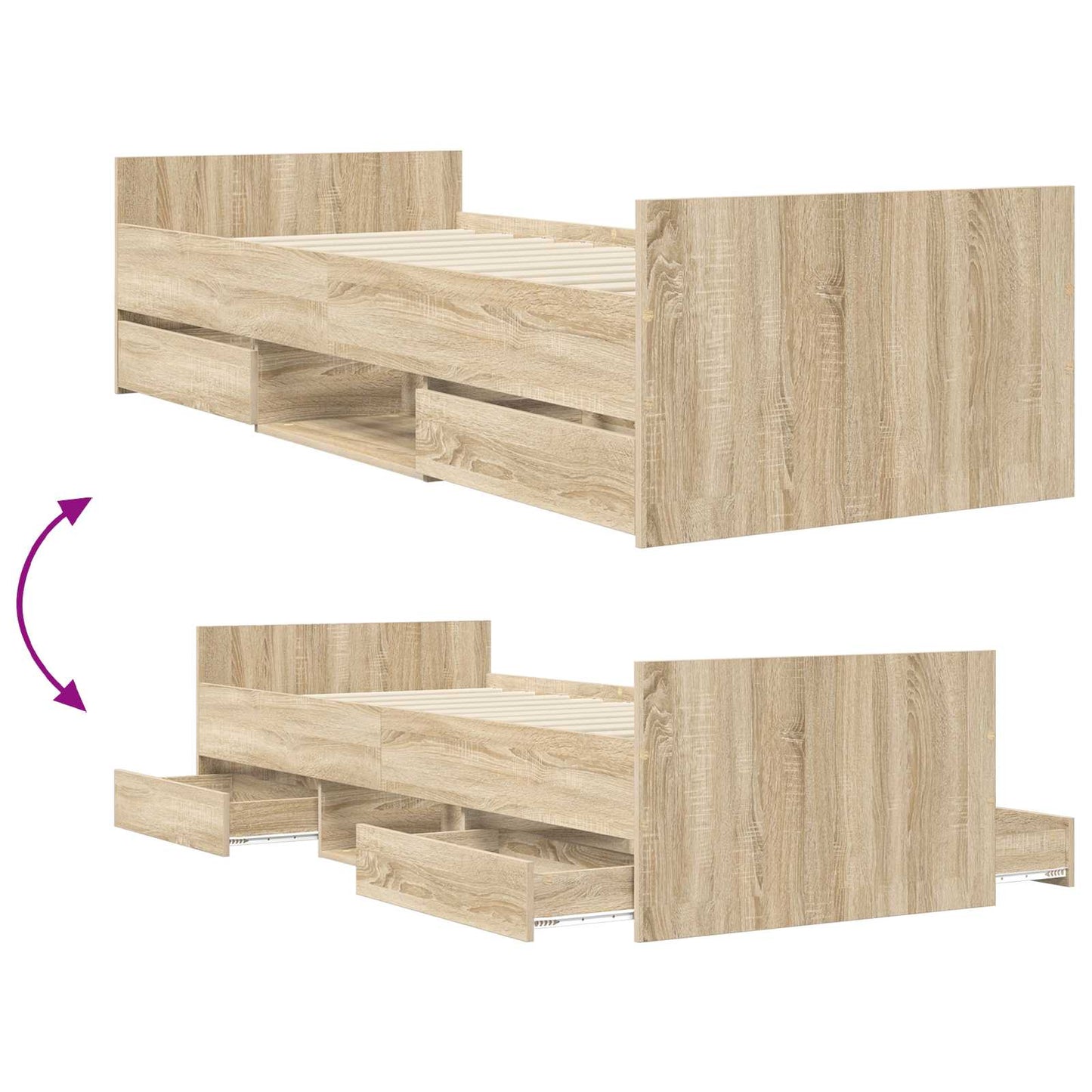 Bettrahmen mit Schubladen Sonoma-Eiche Holzwerkstoff