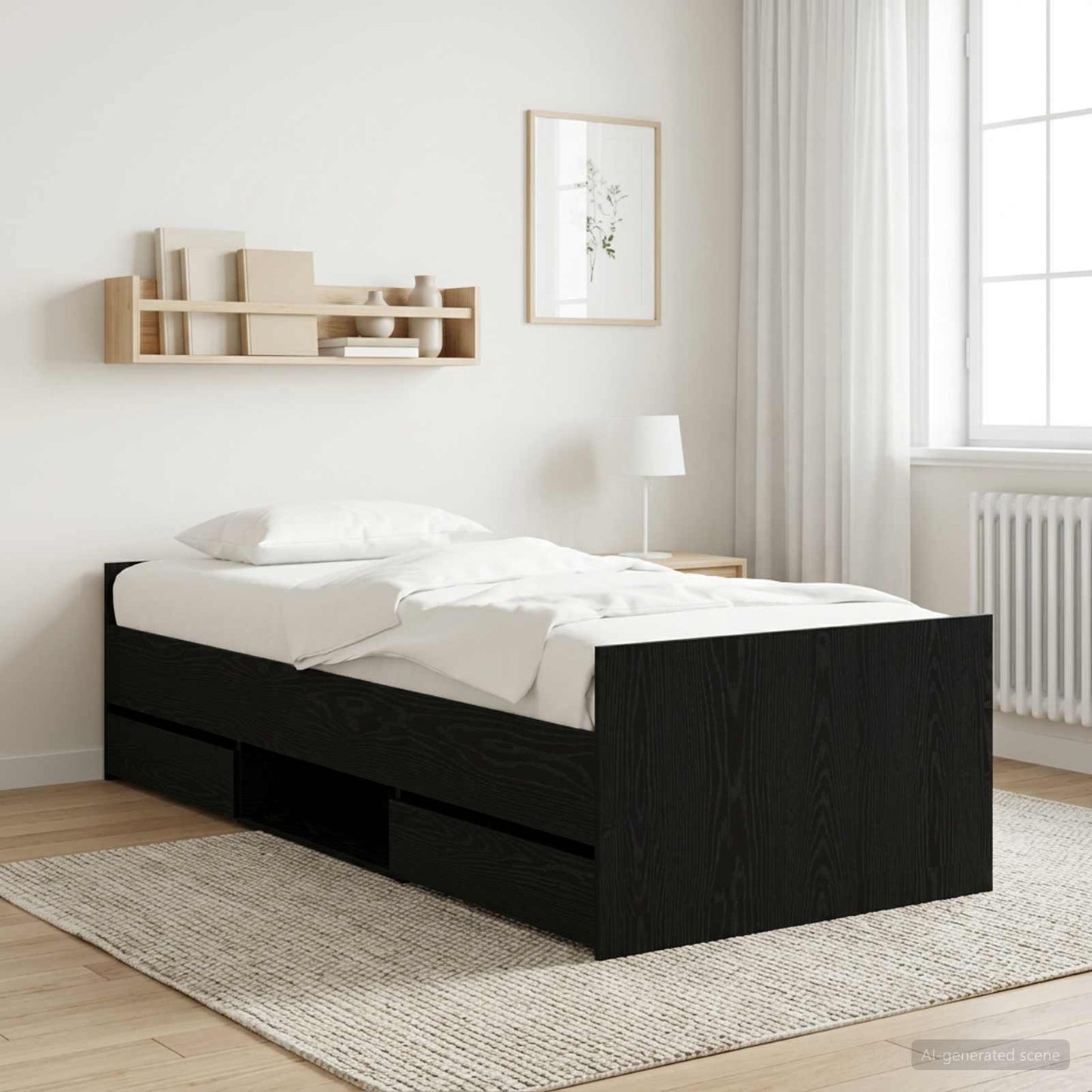 Bettrahmen mit Schubladen Schwarze Eiche Holzwerkstoff