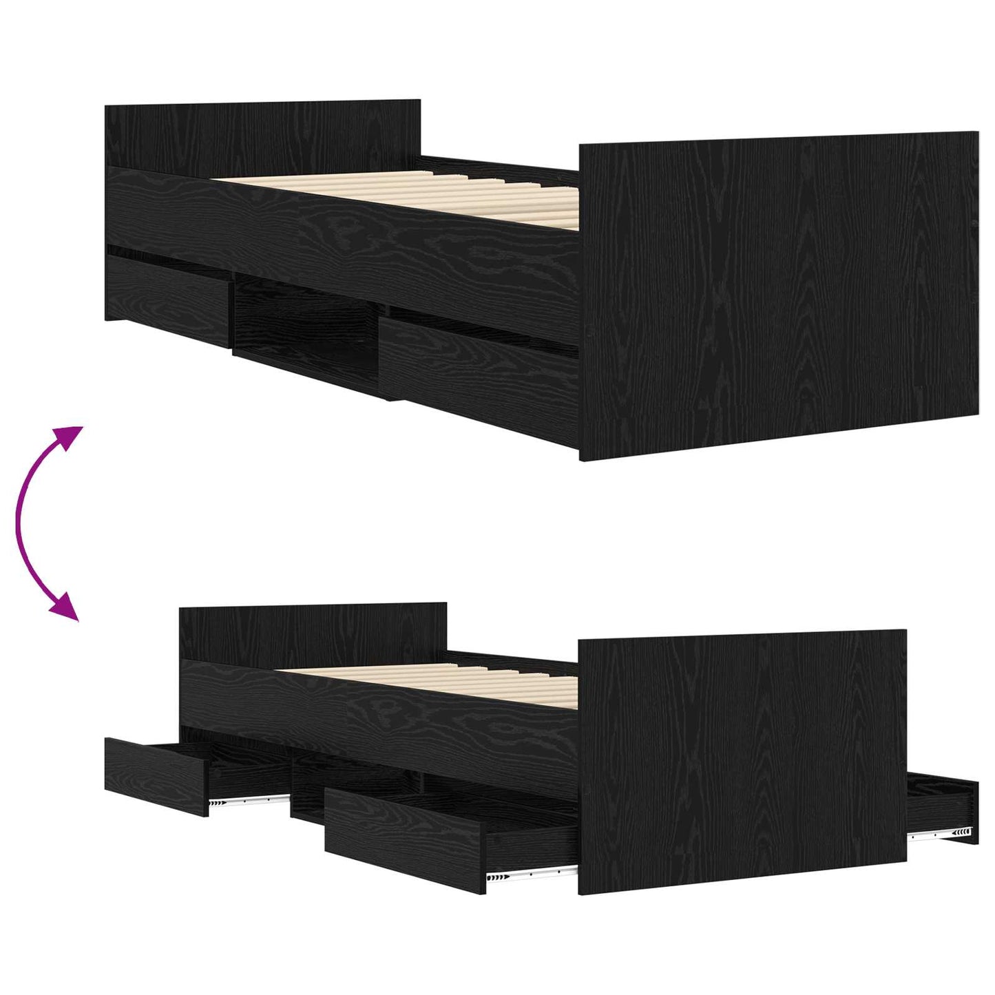 Bettrahmen mit Schubladen Schwarze Eiche Holzwerkstoff