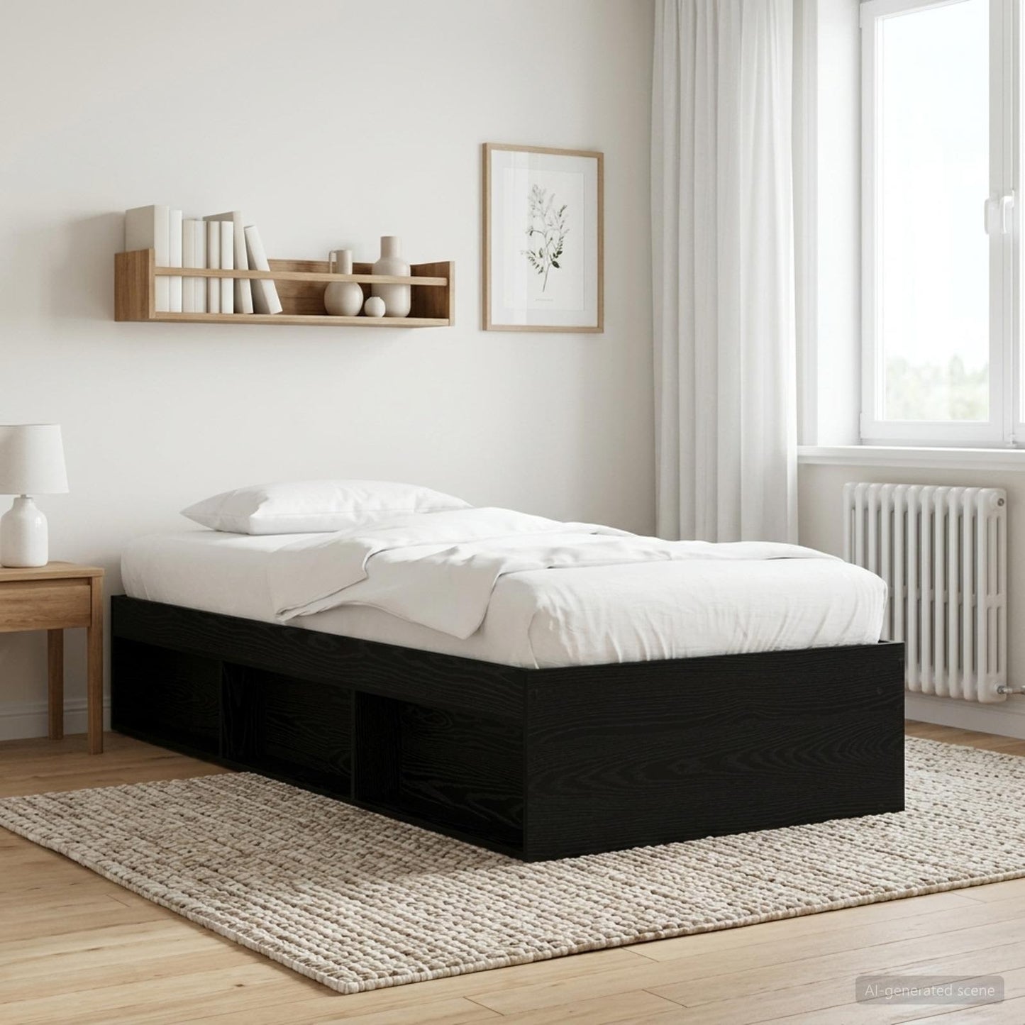Bettgestell mit Stauraum mit Regal Schwarze Eiche 80 x 200 cm