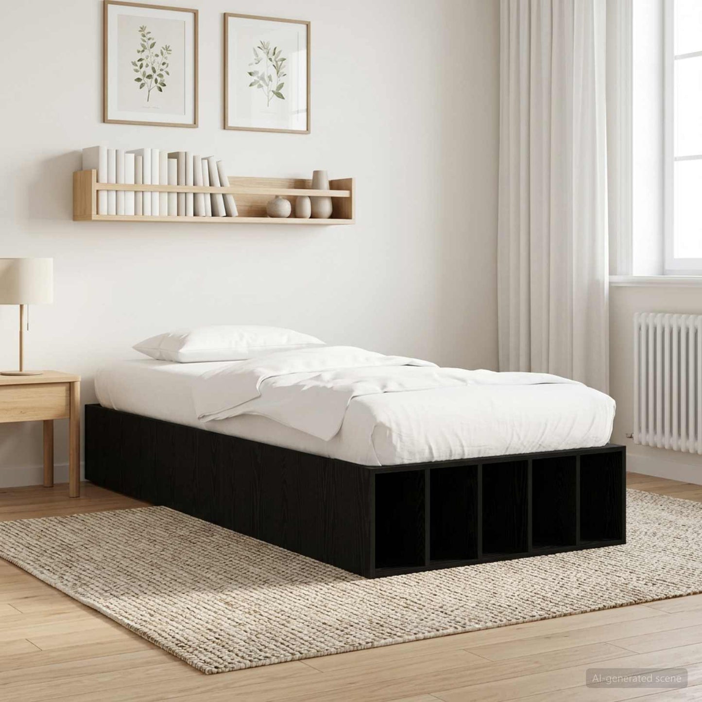 Bettgestell mit Stauraum mit Regal Schwarze Eiche 80 x 200 cm