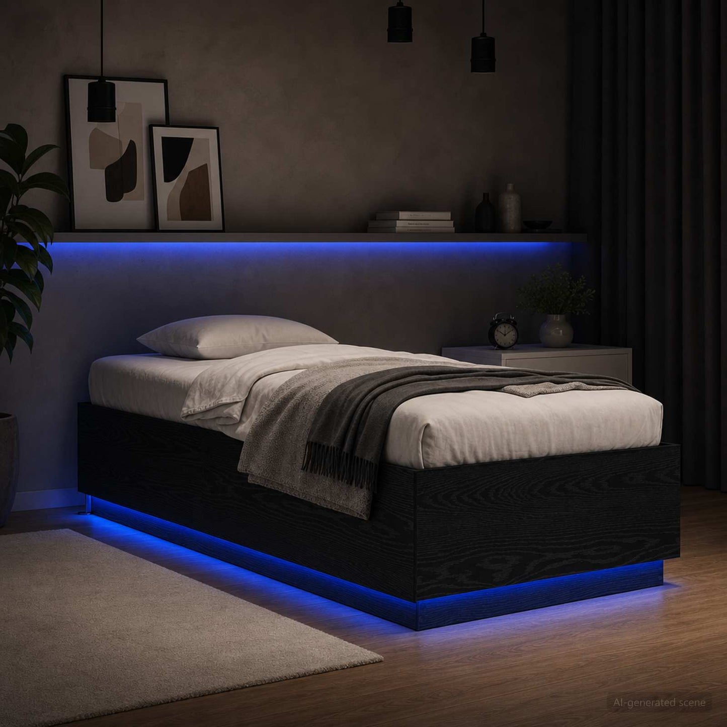 Bettgestell mit LED Schwarze Eiche 80 x 200 cm Holzwerkstoff