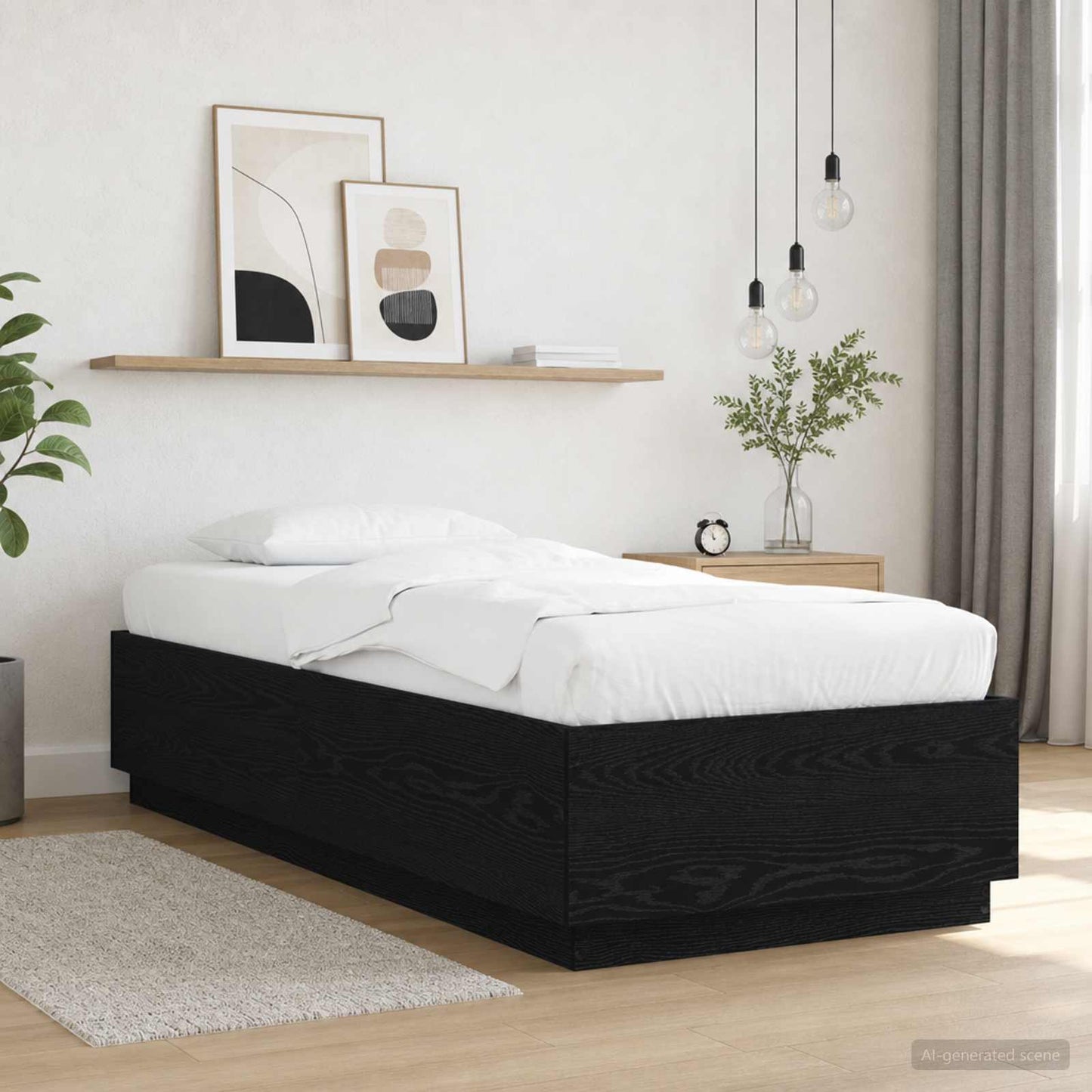 Bettgestell mit LED Schwarze Eiche 80 x 200 cm Holzwerkstoff