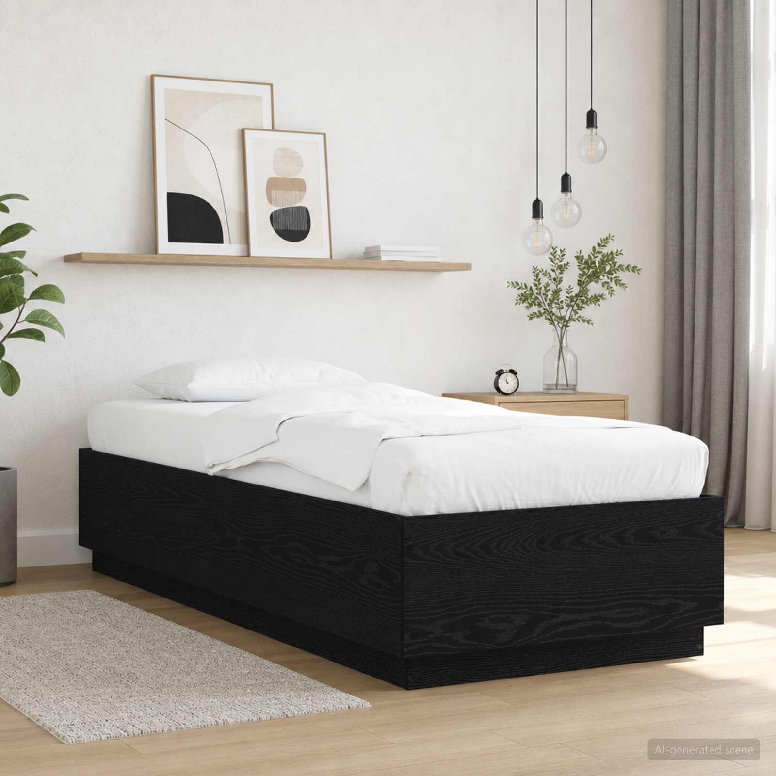 Bettgestell mit LED Schwarze Eiche 80 x 200 cm Holzwerkstoff