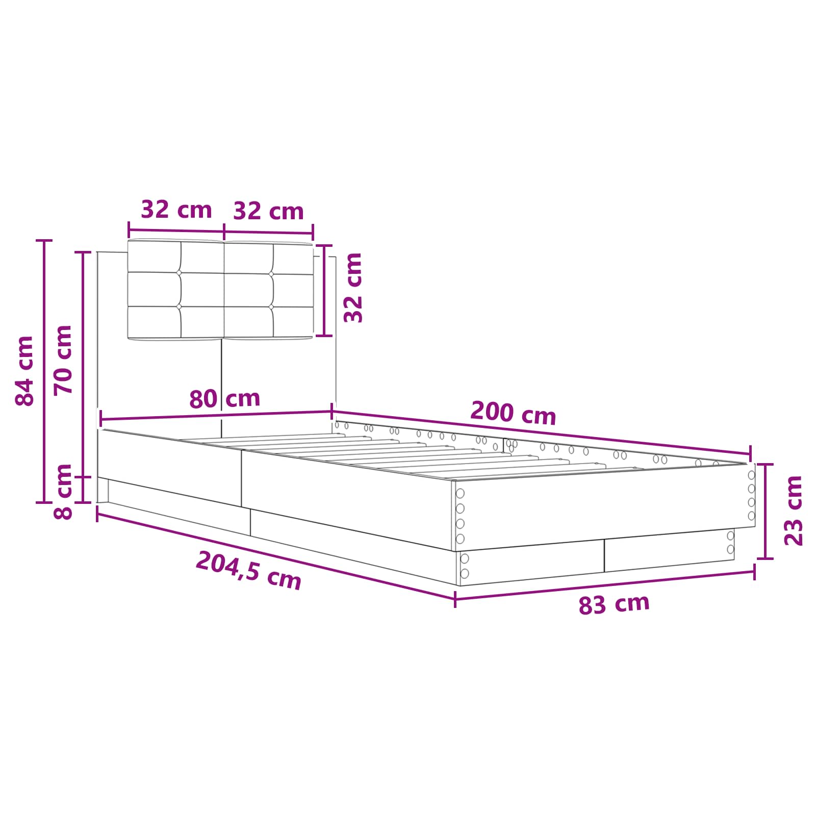 Bettgestell mit Kopfteil Schwarze Eiche 80 x 200 cm