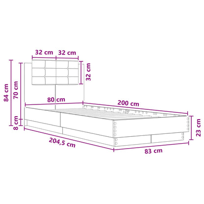 Bettgestell mit Kopfteil Schwarze Eiche 80 x 200 cm