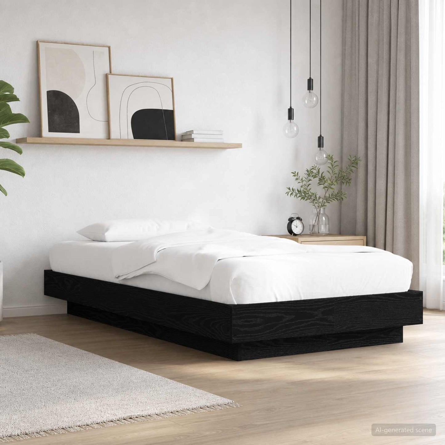 Bettgestell mit LED Schwarze Eiche 80 x 200 cm Holzwerkstoff
