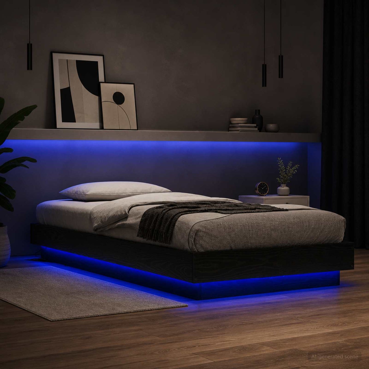 Bettgestell mit LED Schwarze Eiche 80 x 200 cm Holzwerkstoff