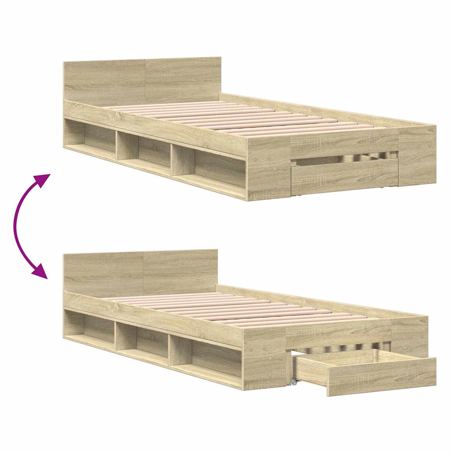 Bettgestell mit Stauraum Sonoma-Eiche 80 x 200 cm Holzwerkstoff