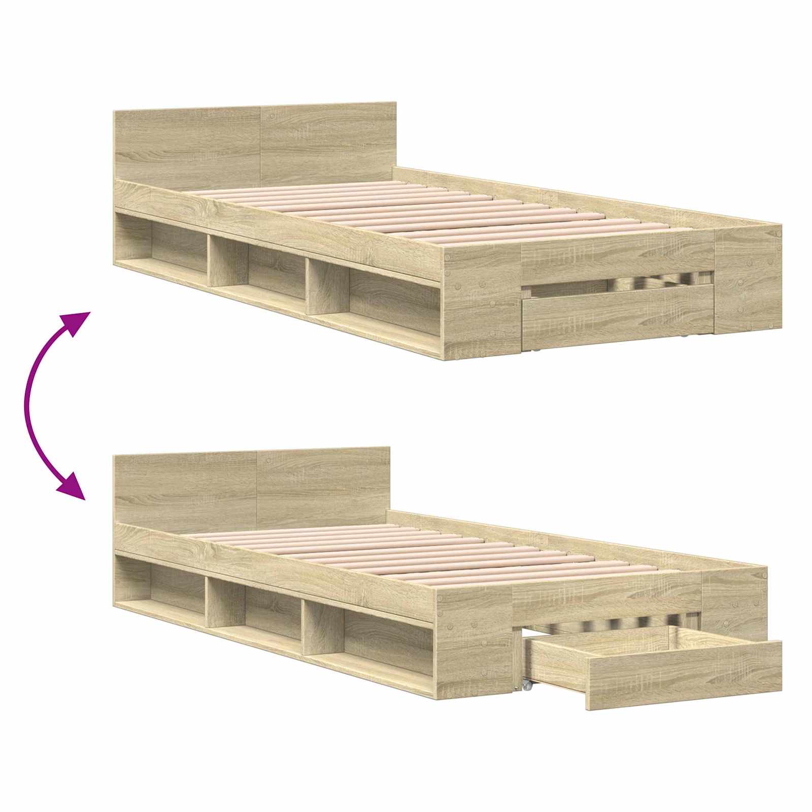 Bettgestell mit Stauraum Sonoma-Eiche 80 x 200 cm Holzwerkstoff