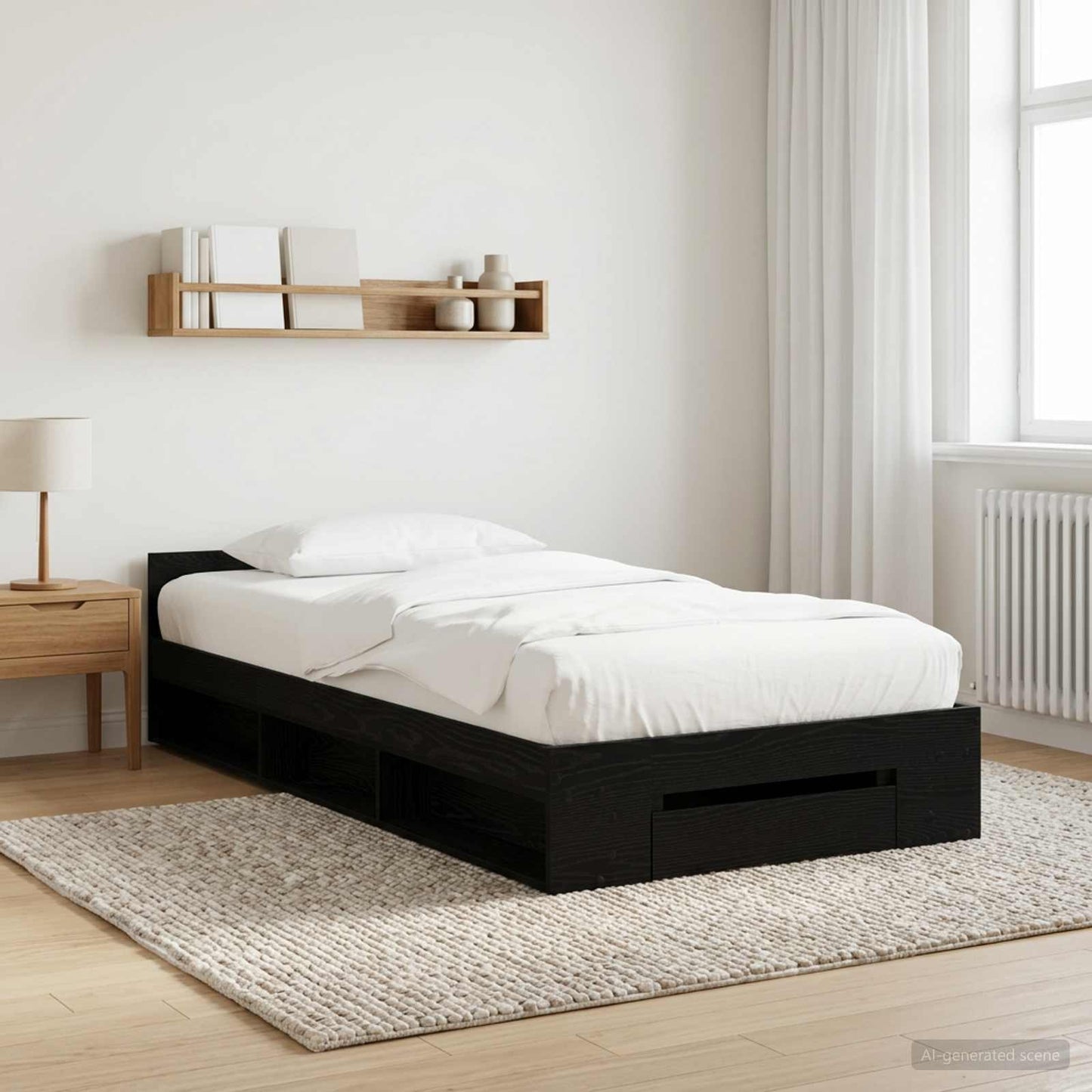 Bettgestell mit Stauraum mit Regal Schwarze Eiche 80 x 200 cm