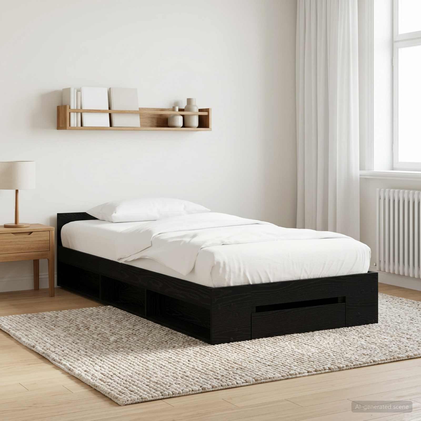 Bettgestell mit Stauraum mit Regal Schwarze Eiche 80 x 200 cm