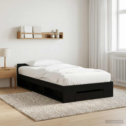 Bettgestell mit Stauraum mit Regal Schwarze Eiche 80 x 200 cm
