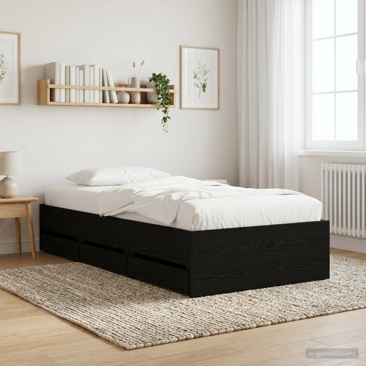 Bettgestell mit Stauraum Schwarze Eiche Holzwerkstoff