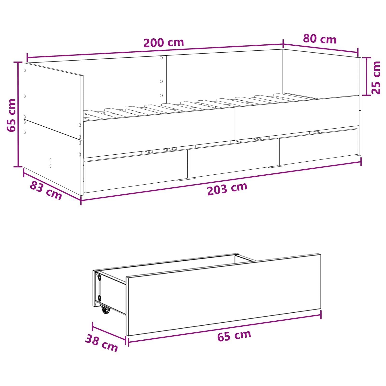 Tagesbett mit Schubladen Schwarze Eiche Holzwerkstoff