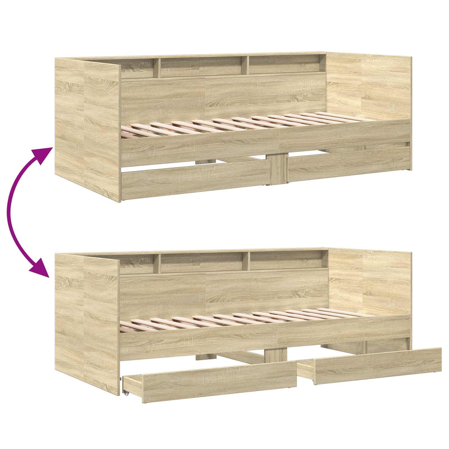 Tagesbett mit Schubladen mit Regal Sonoma-Eiche Holzwerkstoff