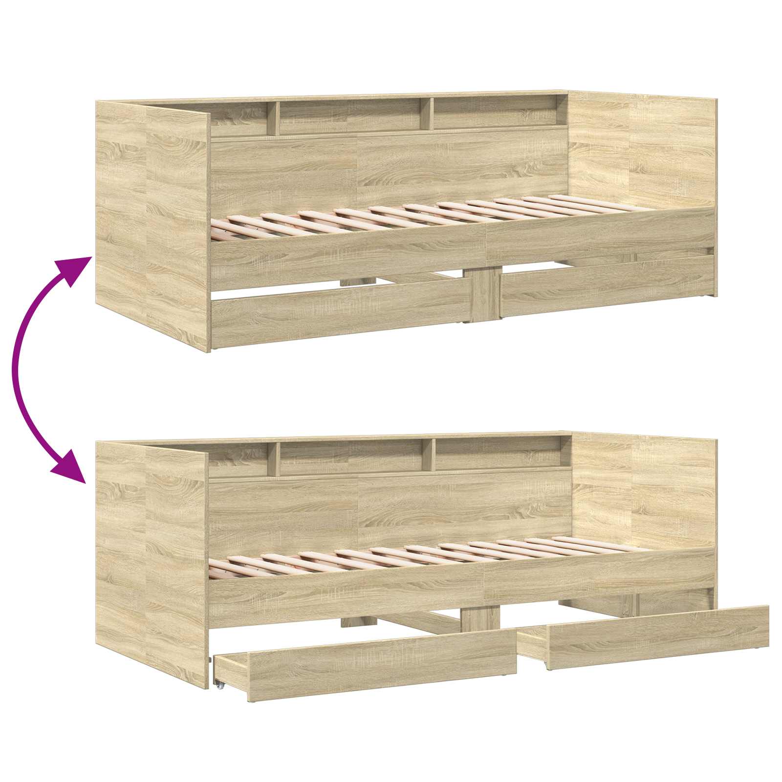 Tagesbett mit Schubladen mit Regal Sonoma-Eiche Holzwerkstoff