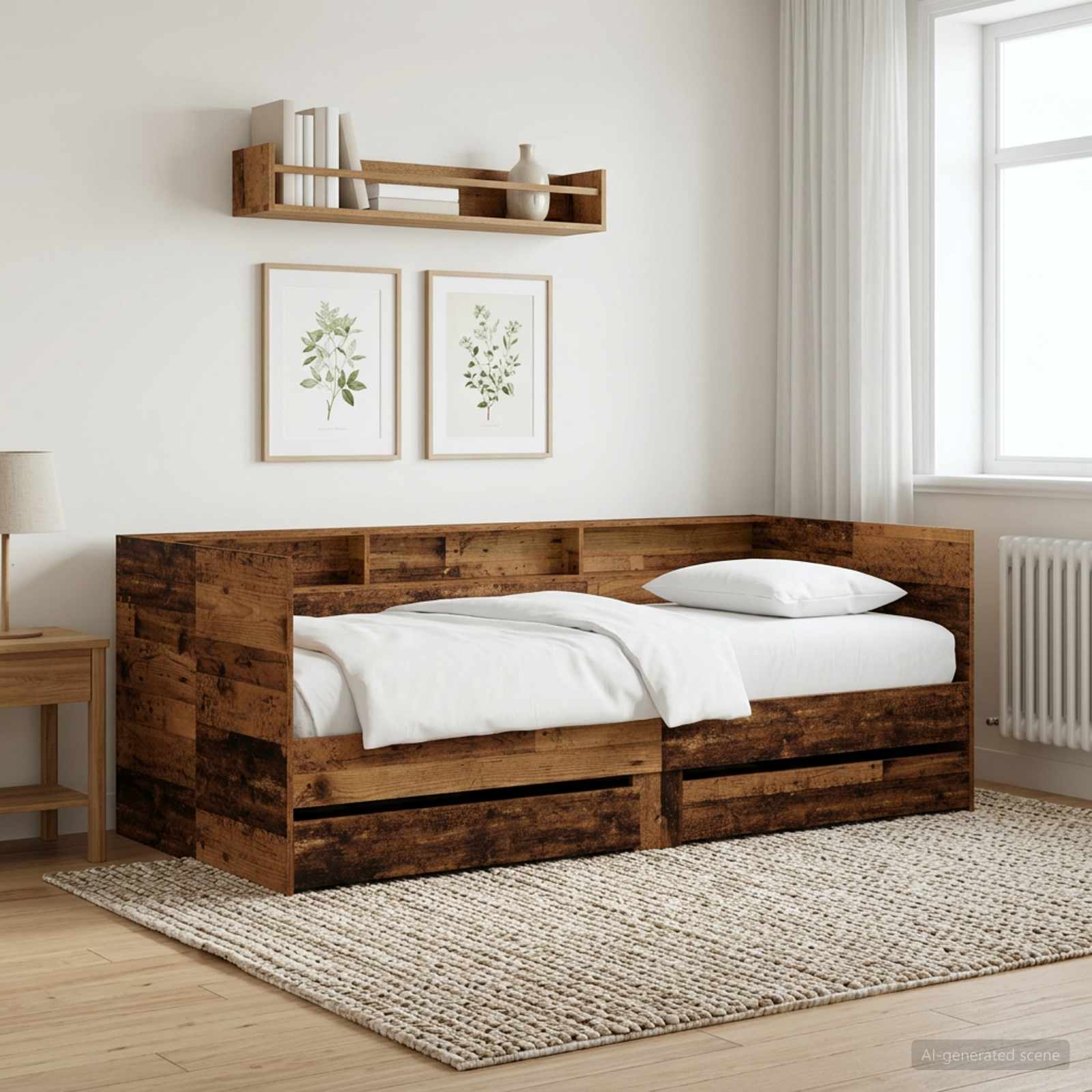 Tagesbett mit Schubladen mit Regal Altholz Holzwerkstoff