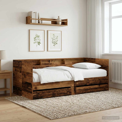 Tagesbett mit Schubladen mit Regal Altholz Holzwerkstoff