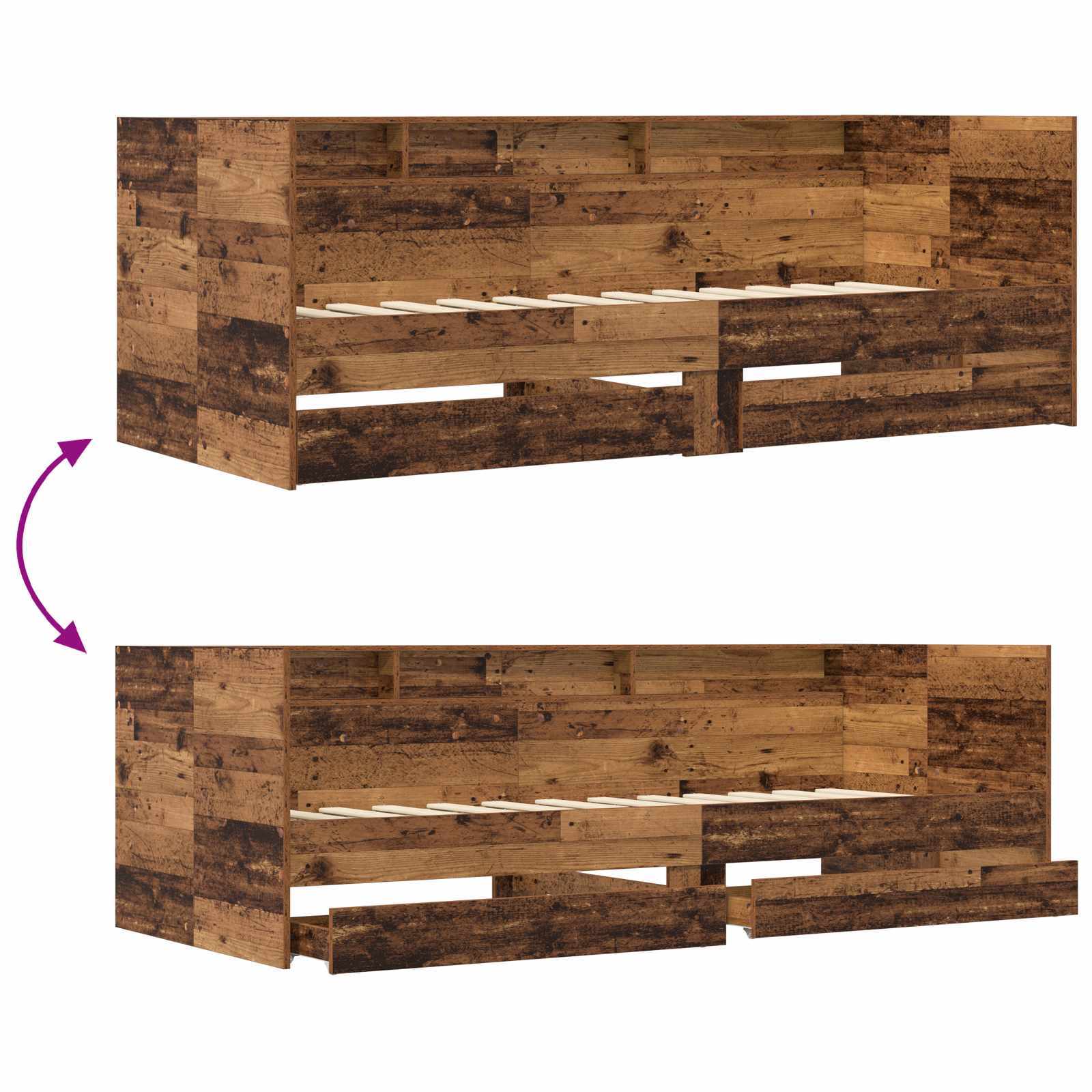 Tagesbett mit Schubladen mit Regal Altholz Holzwerkstoff