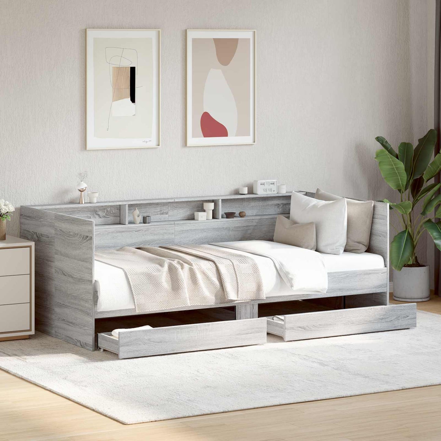 Tagesbett mit Schubladen mit Regal Grau Sonoma Holzwerkstoff