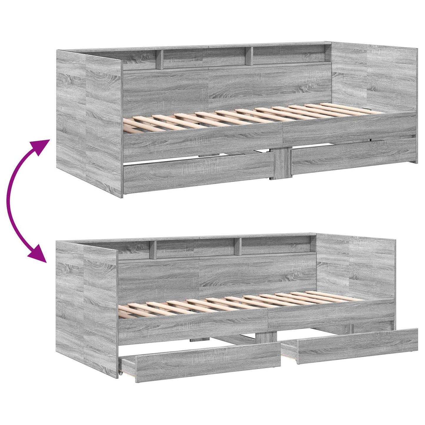 Tagesbett mit Schubladen mit Regal Grau Sonoma Holzwerkstoff