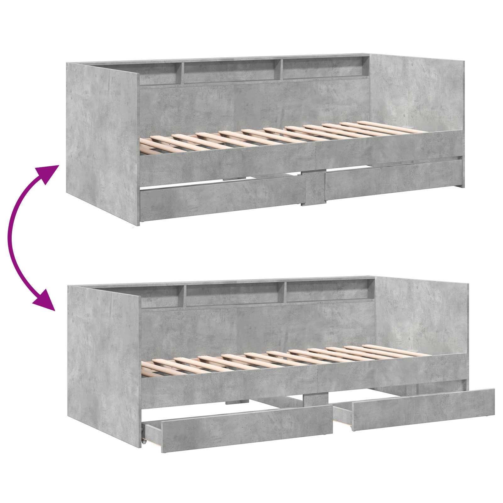 Tagesbett mit Schubladen mit Regal Betongrau Holzwerkstoff