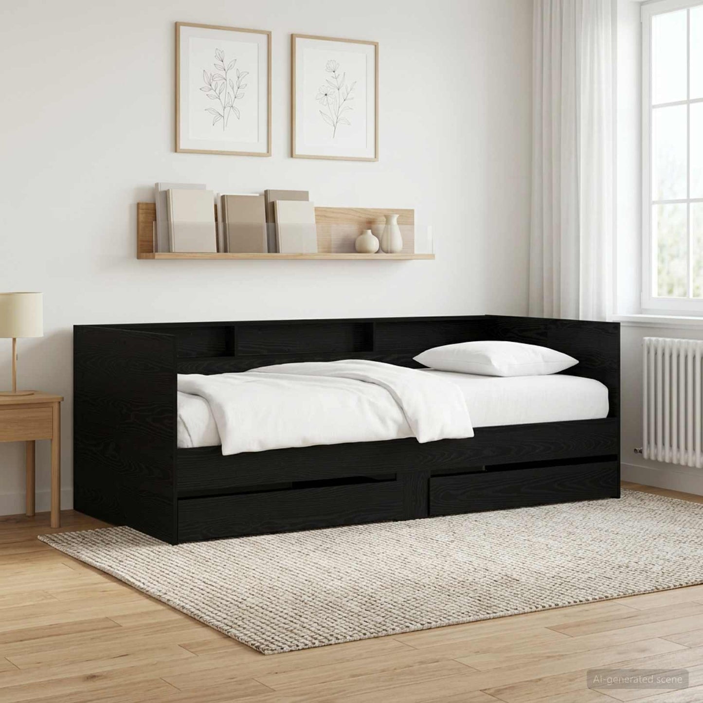 Tagesbett mit Schubladen mit Regal Schwarze Eiche Holzwerkstoff