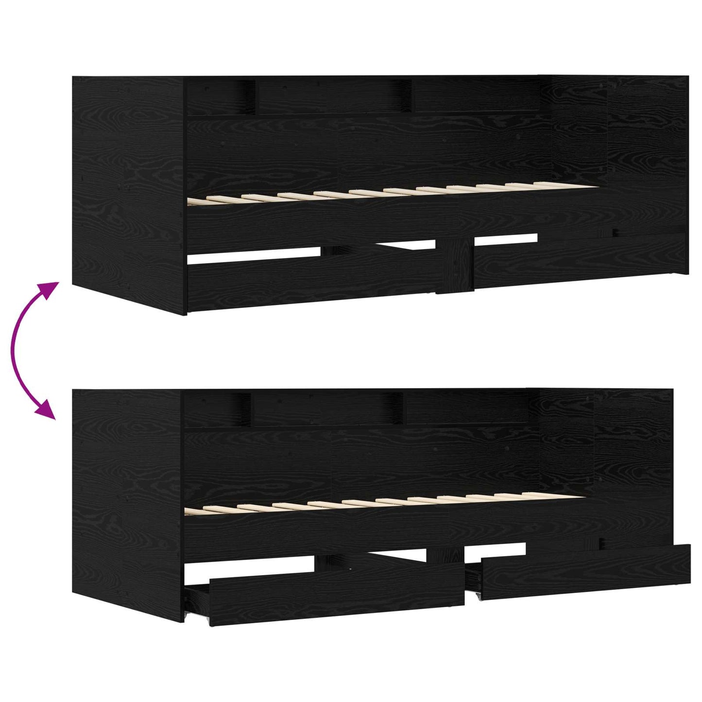 Tagesbett mit Schubladen mit Regal Schwarze Eiche Holzwerkstoff