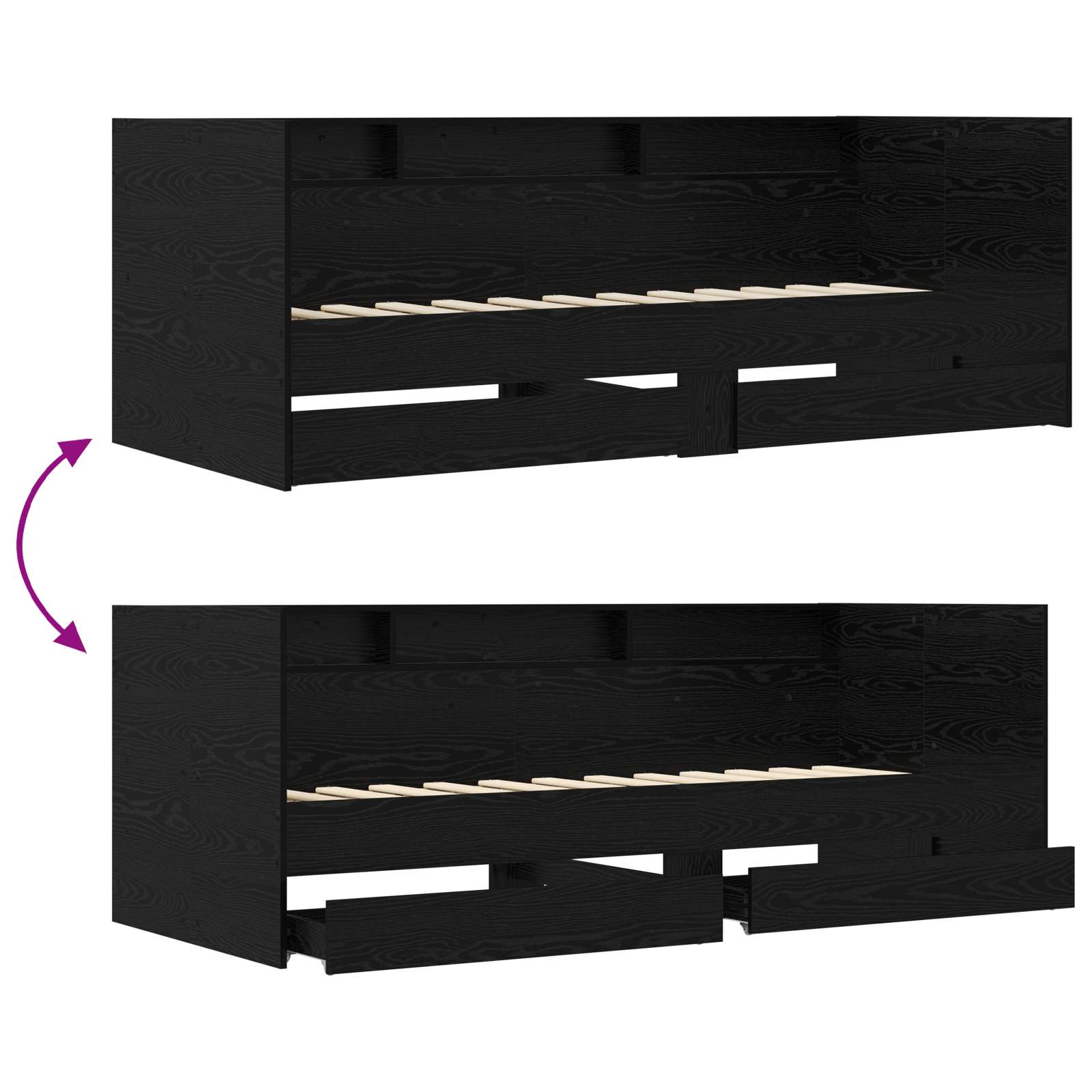 Tagesbett mit Schubladen mit Regal Schwarze Eiche Holzwerkstoff