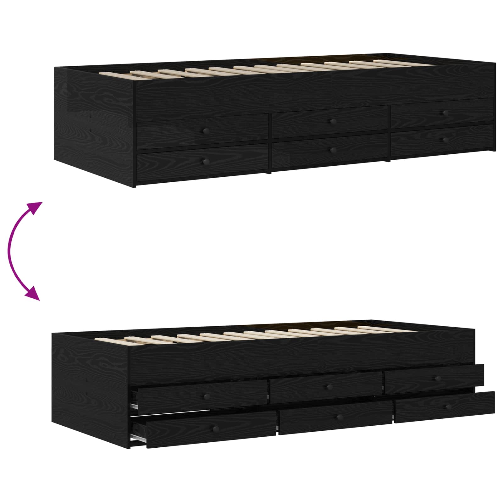 Bettgestell mit Stauraum Schwarze Eiche 80 x 200 cm