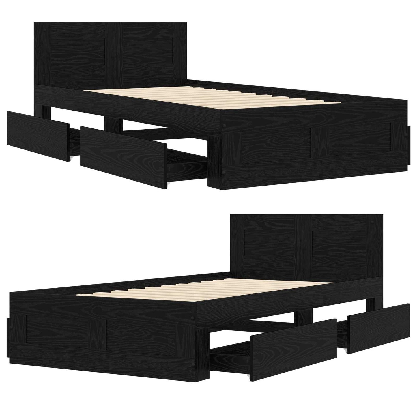 Bettrahmen mit Schubladen 2 stk. Schwarze Eiche Holzwerkstoff