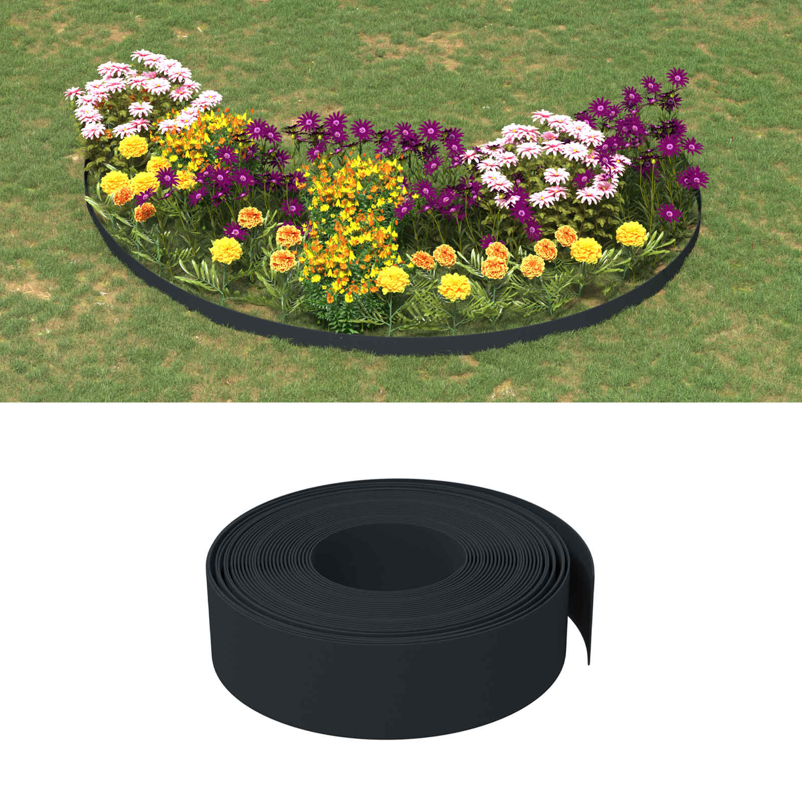 Gartenumrandung 25 m 15 cm PE Schwarz