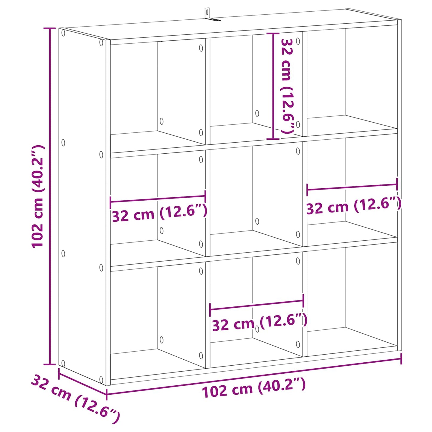 Bücherregal Schwarze Eiche 102 x 32 x 102 cm