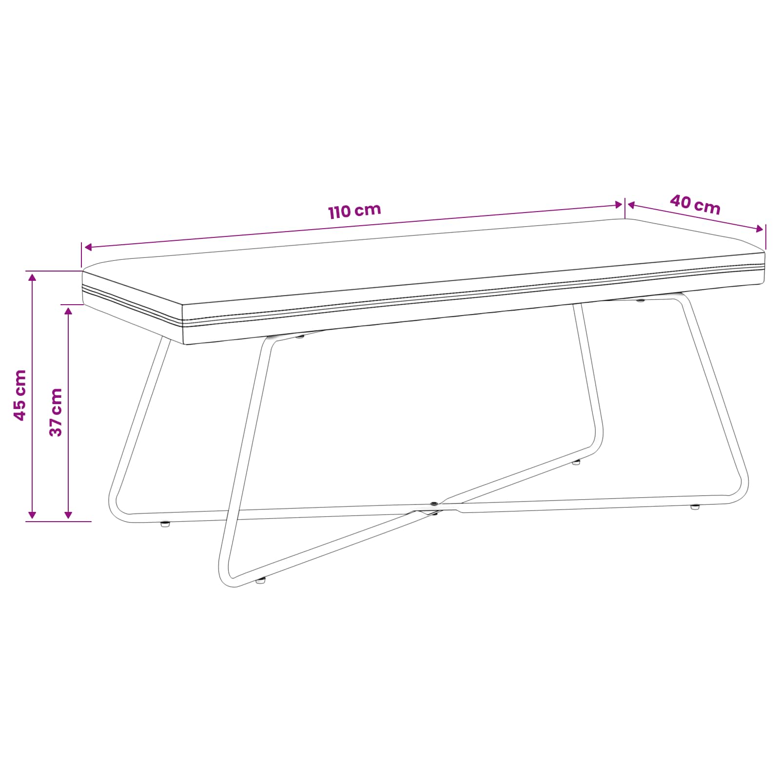 Bank Hellgrau 110 x 40 x 45 cm Samt