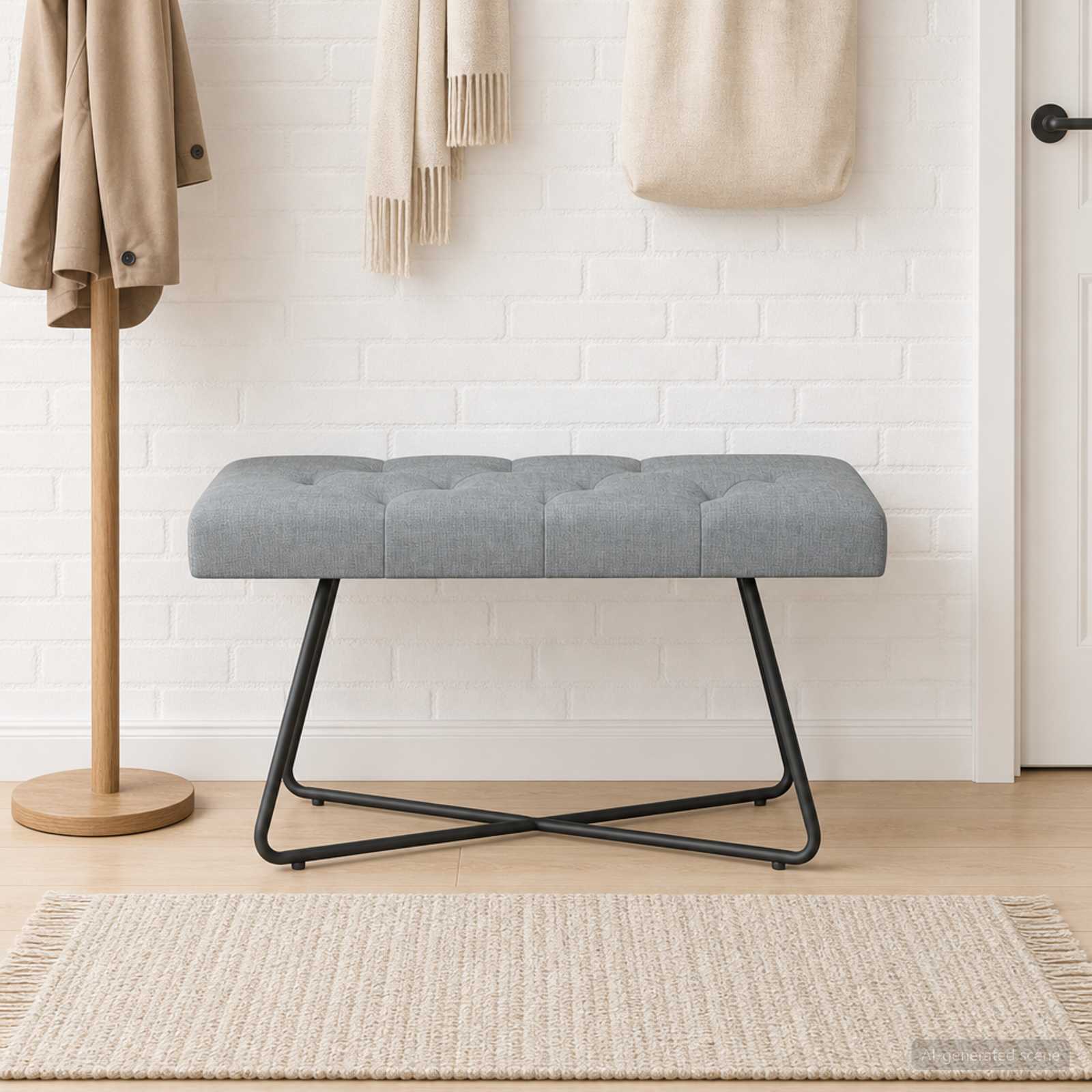 Bank mit Knopfheftung Hellgrau 80 x 40 x 46 cm Stoff