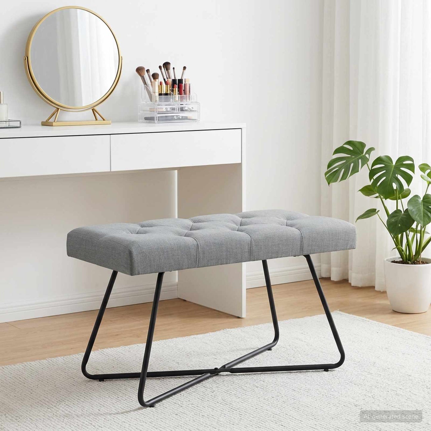 Bank mit Knopfheftung Hellgrau 80 x 40 x 46 cm Stoff