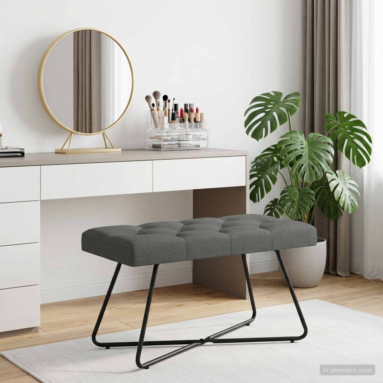 Bank mit Knopfheftung Dunkelgrau 80 x 40 x 46 cm Stoff