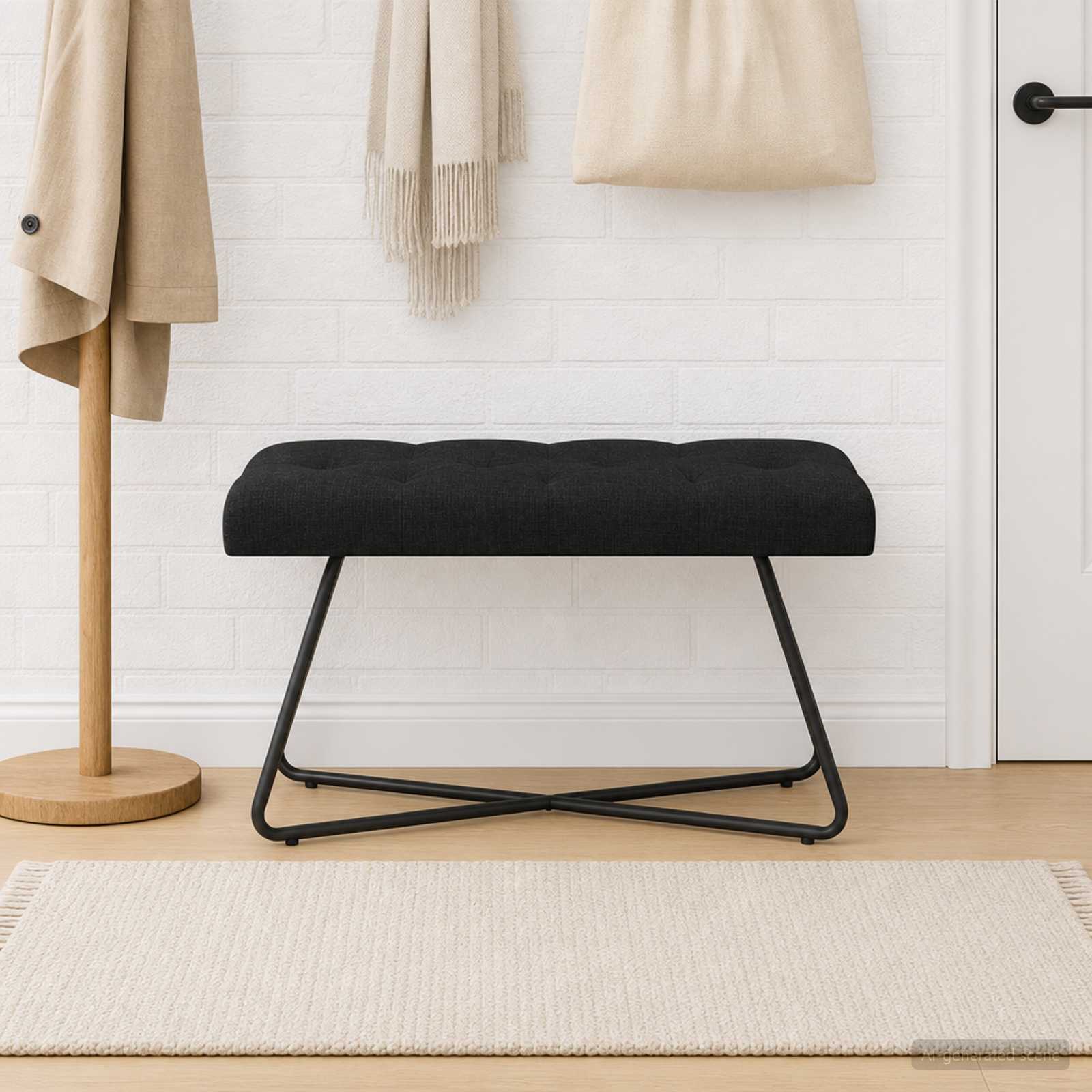 Bank mit Knopfheftung Schwarz 80 x 40 x 46 cm Stoff