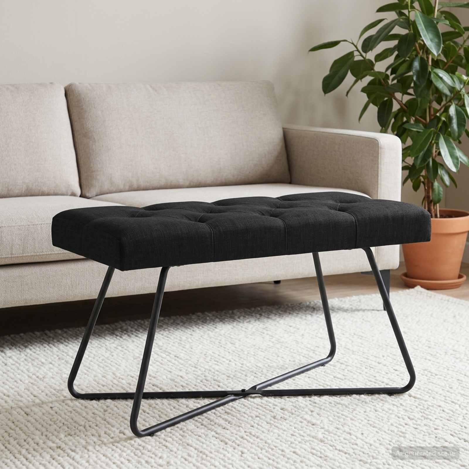 Bank mit Knopfheftung Schwarz 80 x 40 x 46 cm Stoff
