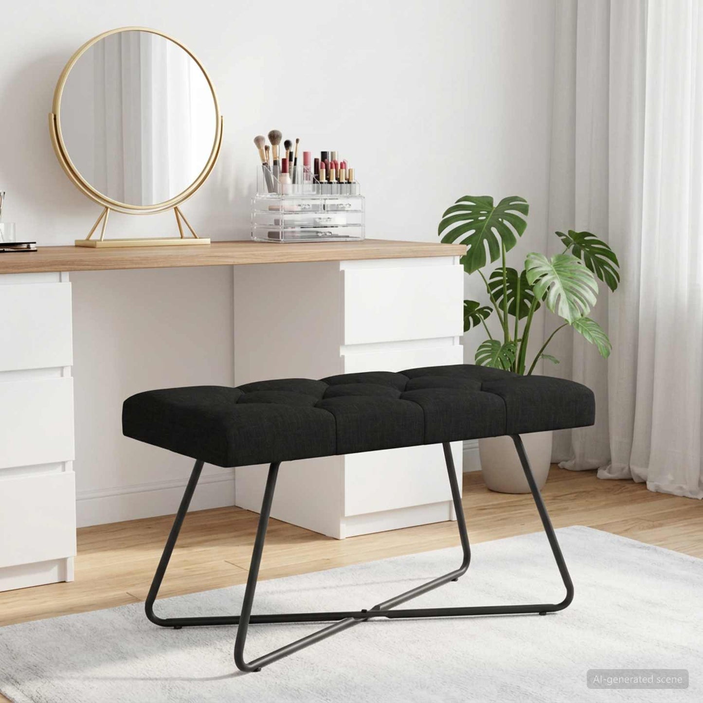 Bank mit Knopfheftung Schwarz 80 x 40 x 46 cm Stoff