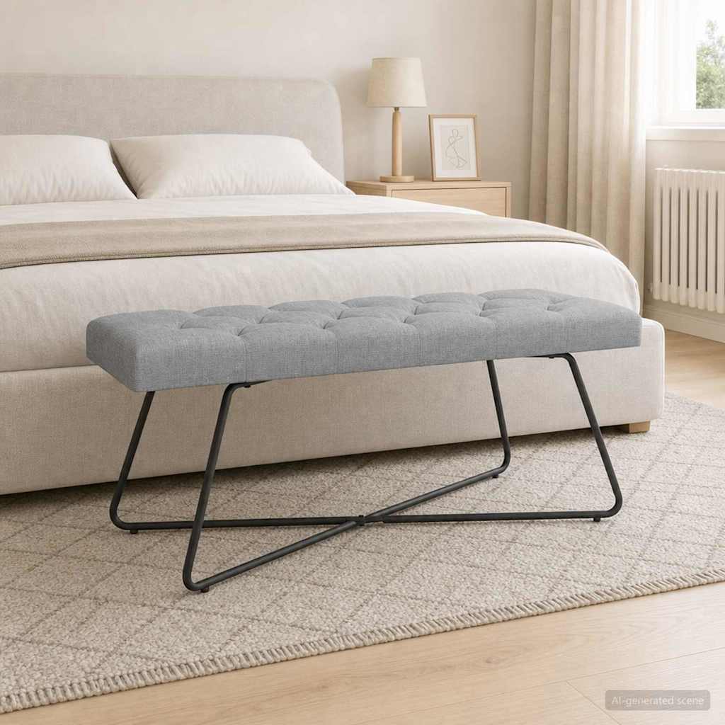 Bank mit Knopfheftung Hellgrau 110 x 40 x 46 cm Stoff