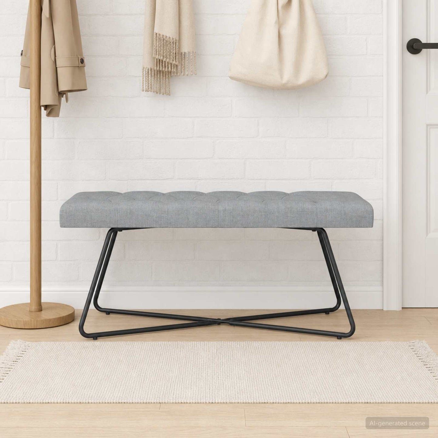 Bank mit Knopfheftung Hellgrau 110 x 40 x 46 cm Stoff