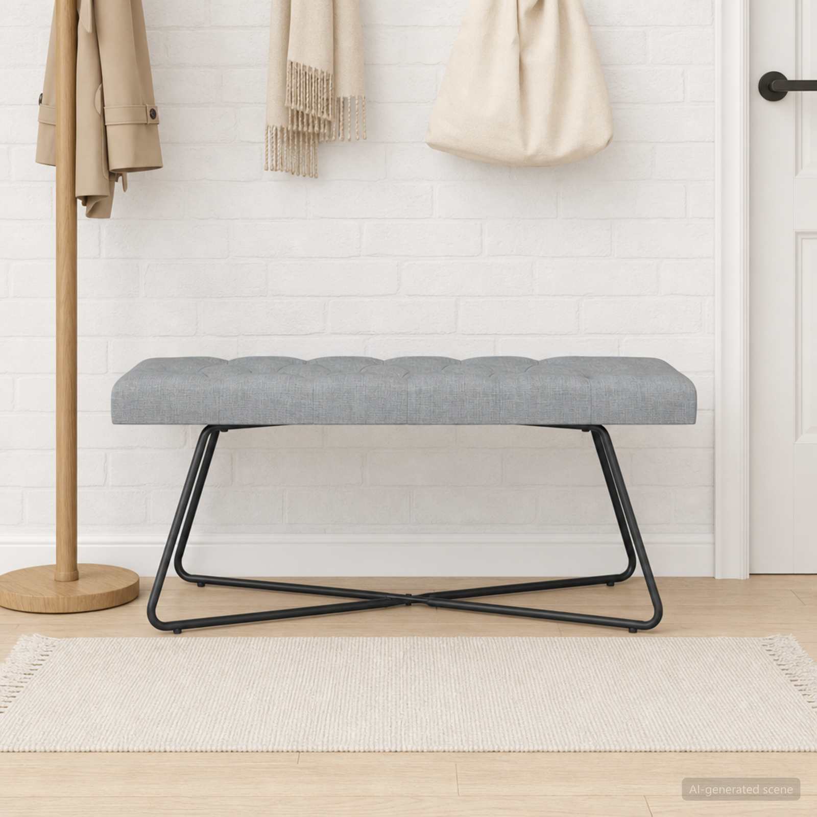 Bank mit Knopfheftung Hellgrau 110 x 40 x 46 cm Stoff