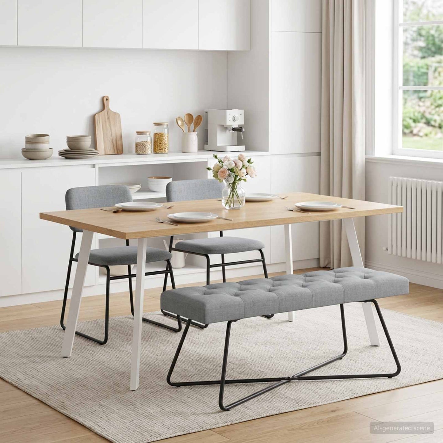 Bank mit Knopfheftung Hellgrau 110 x 40 x 46 cm Stoff