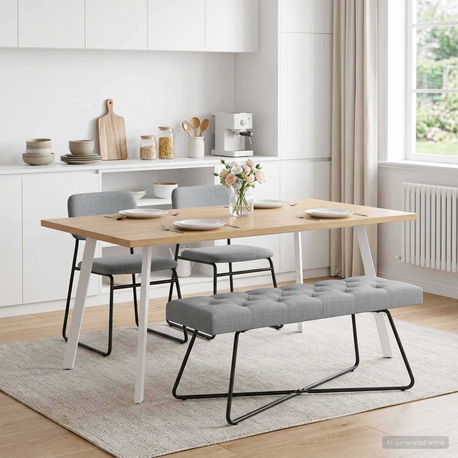 Bank mit Knopfheftung Hellgrau 110 x 40 x 46 cm Stoff
