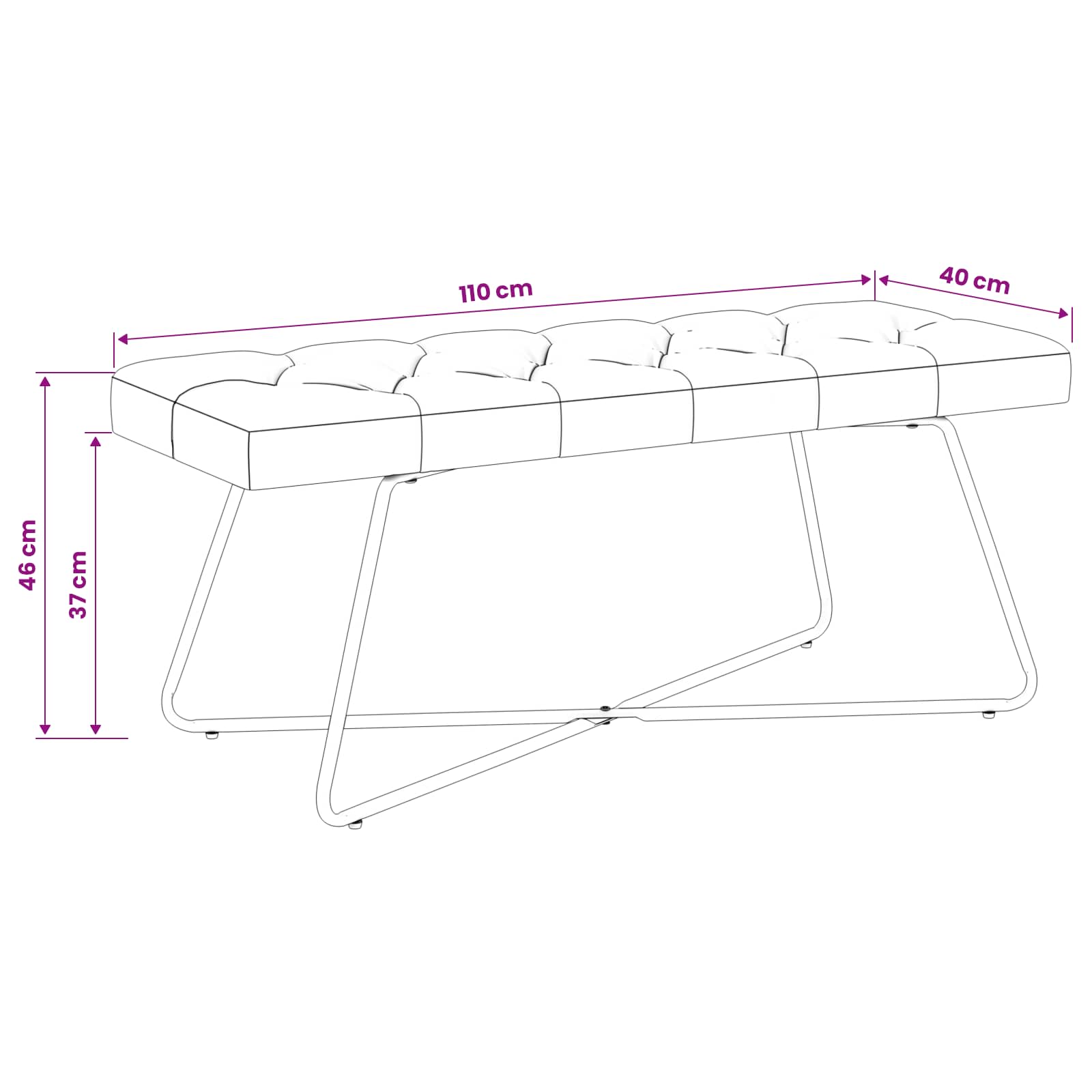 Bank mit Knopfheftung Dunkelgrau 110 x 40 x 46 cm Stoff