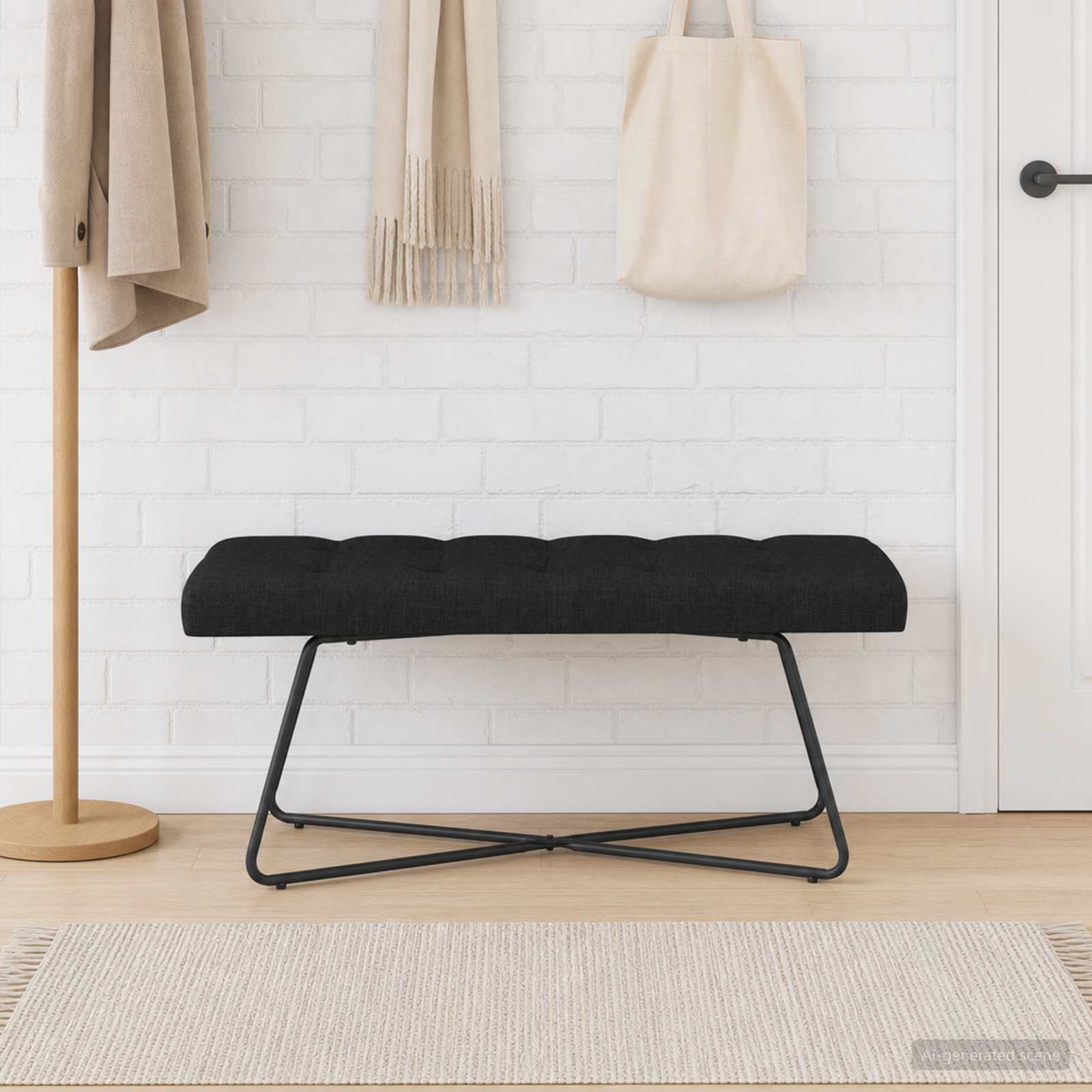 Bank mit Knopfheftung Schwarz 110 x 40 x 46 cm Stoff
