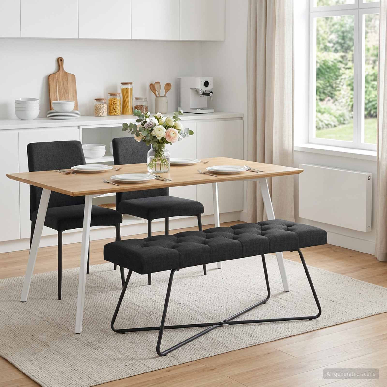 Bank mit Knopfheftung Schwarz 110 x 40 x 46 cm Stoff