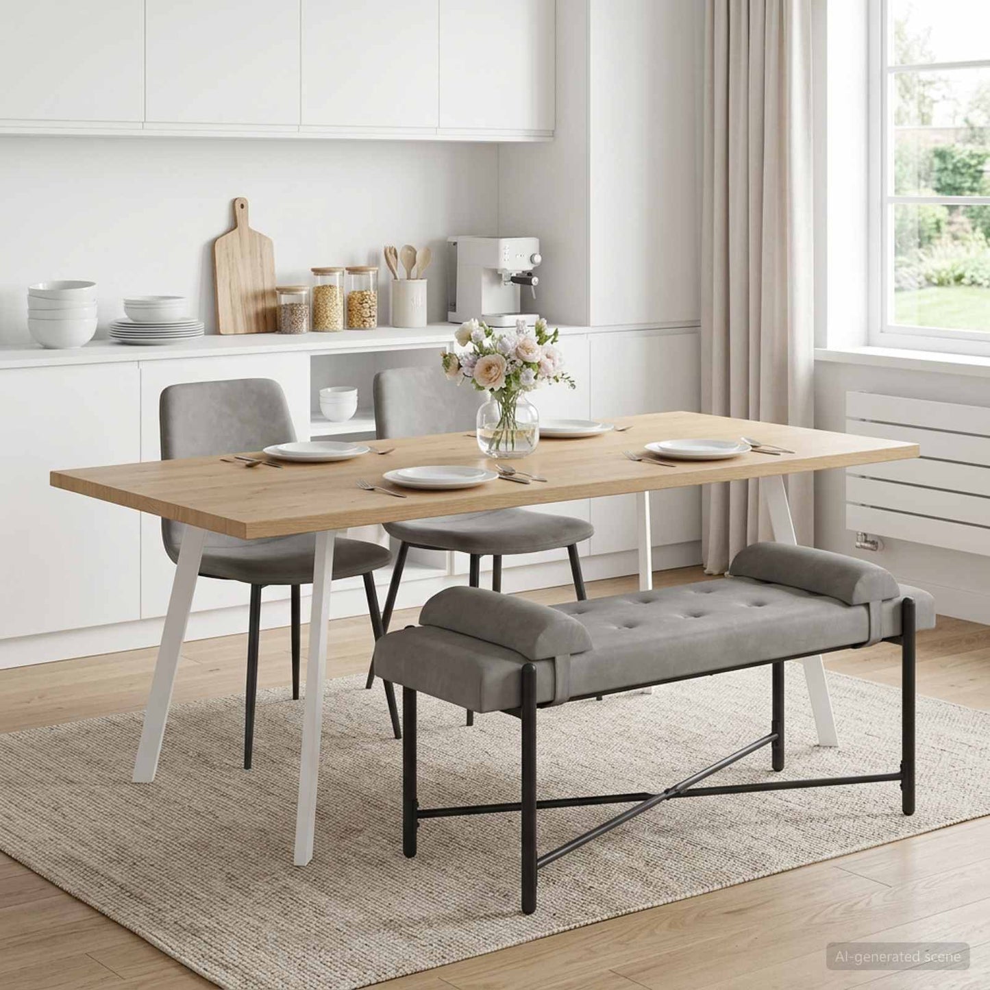 Knopfgepolsterte Bank mit Kissen Hellgrau 110 x 40 x 46 cm Samt